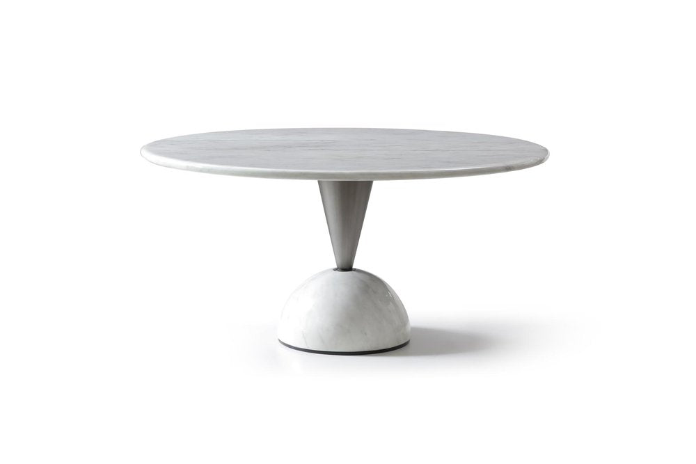 60" White And Black Marble And Stainless Steel Pedestal Base Round Top Dining Table — view 4
