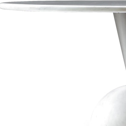 60" White And Black Marble And Stainless Steel Pedestal Base Round Top Dining Table HomeRoots