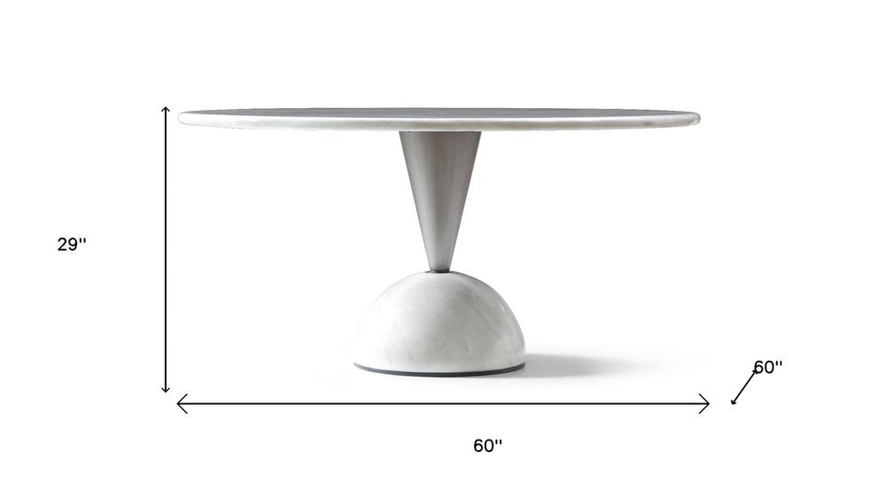 60" White And Black Marble And Stainless Steel Pedestal Base Round Top Dining Table — view 7