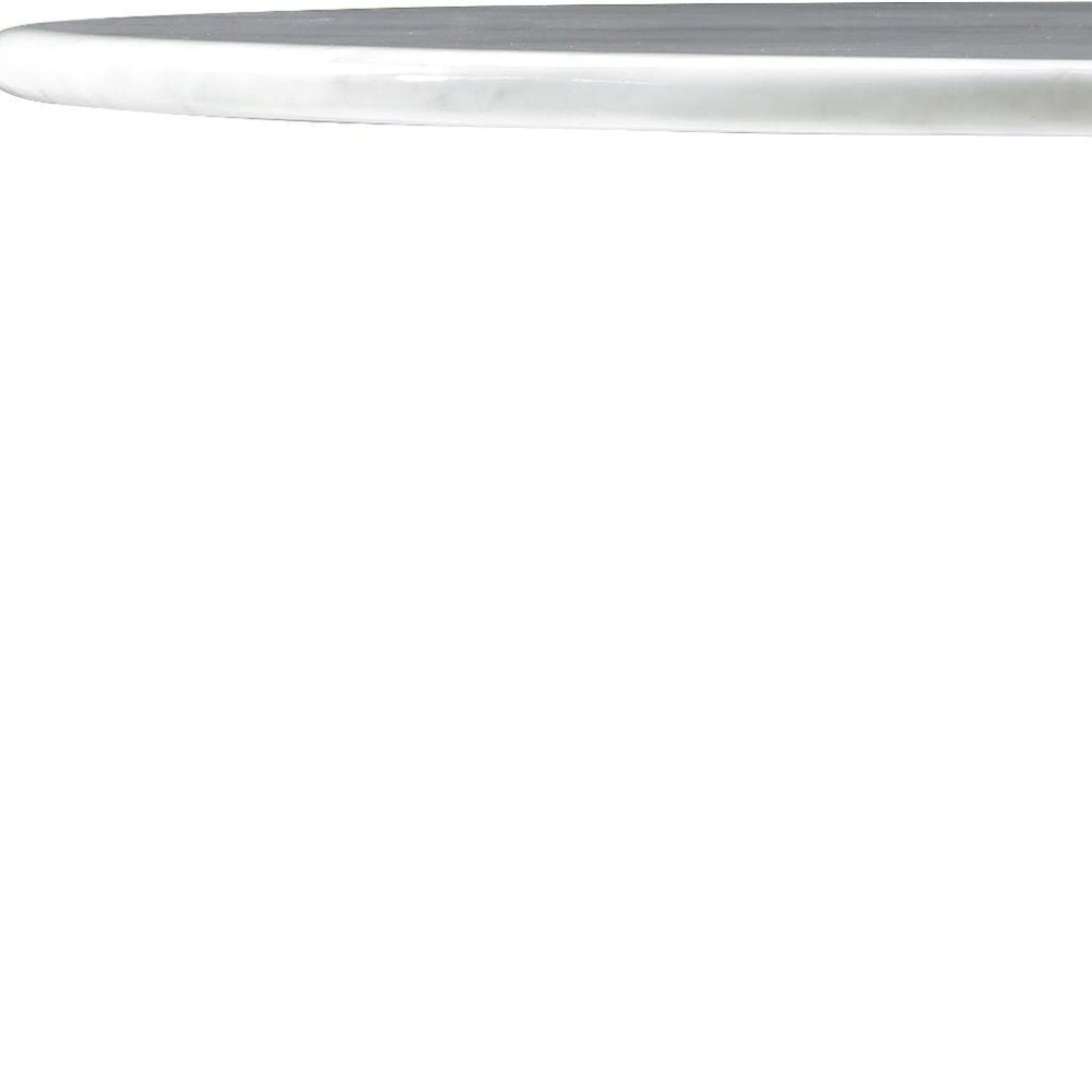 60" White And Black Marble And Stainless Steel Pedestal Base Round Top Dining Table HomeRoots
