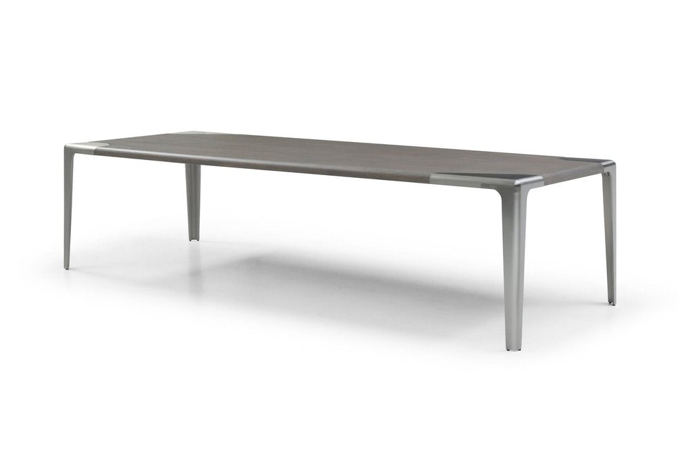 118" Light Gray And Nickel Wood And Stainless Steel Dining Table — view 3