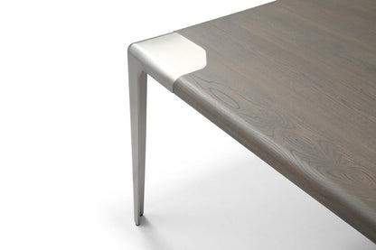 118" Light Gray And Nickel Wood And Stainless Steel Dining Table HomeRoots