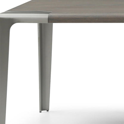 118" Light Gray And Nickel Wood And Stainless Steel Dining Table HomeRoots