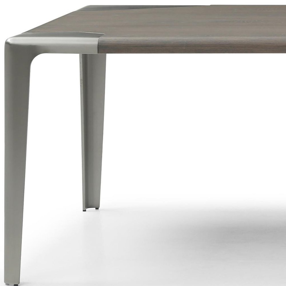 118" Light Gray And Nickel Wood And Stainless Steel Dining Table — view 6