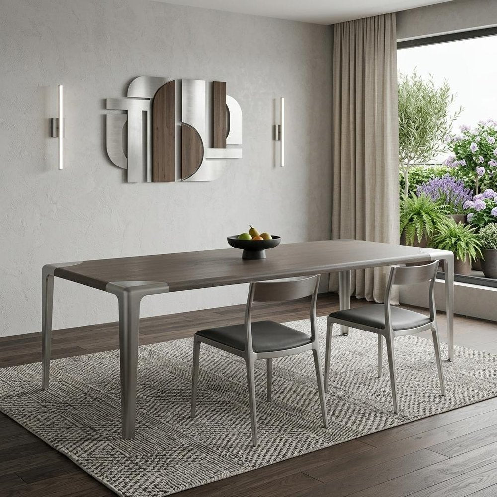 118" Light Gray And Nickel Wood And Stainless Steel Dining Table HomeRoots