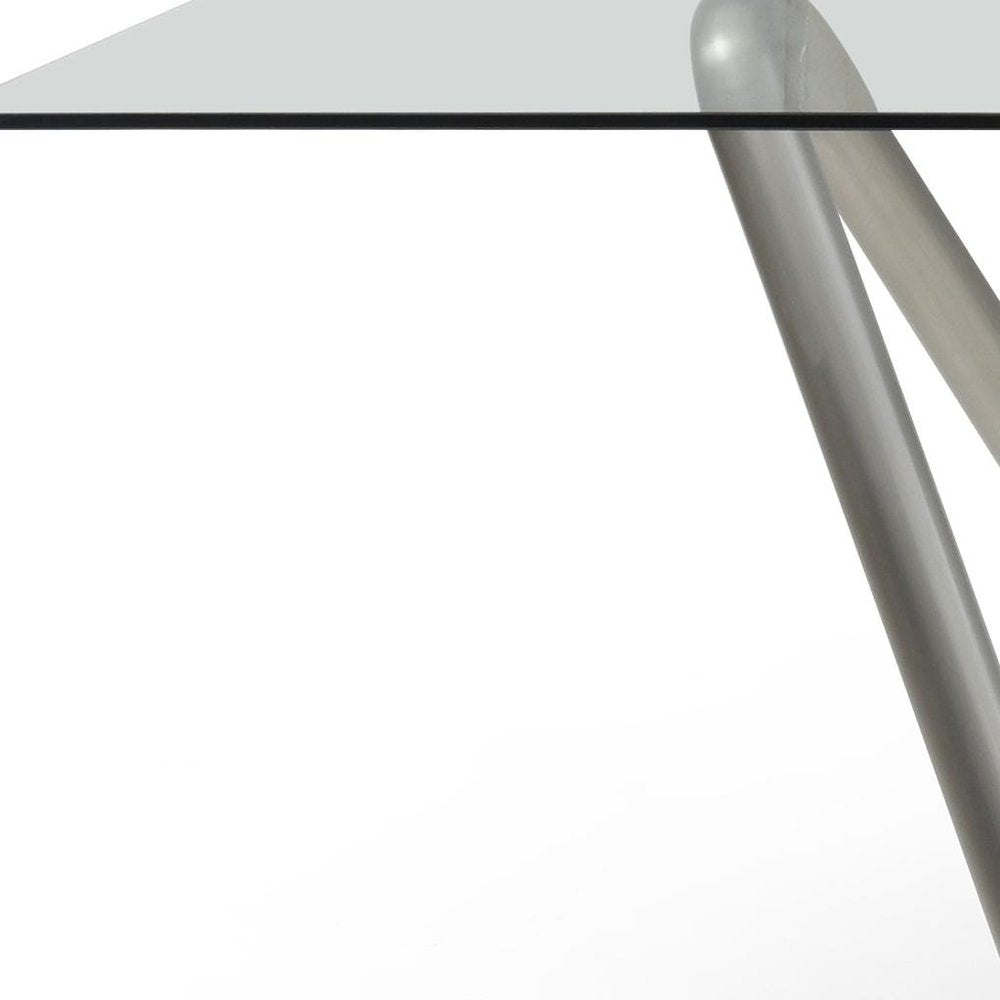 142" Clear And Nickel Glass And Stainless Steel Abstract Base Dining Table — view 6