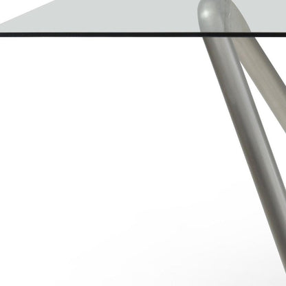 142" Clear And Nickel Glass And Stainless Steel Abstract Base Dining Table HomeRoots