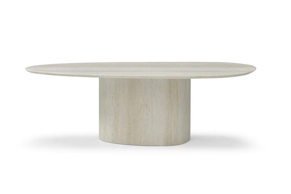 95" Beige Marble Pedestal Base Oval Dining Table HomeRoots