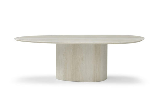95" Beige Marble Pedestal Base Oval Dining Table