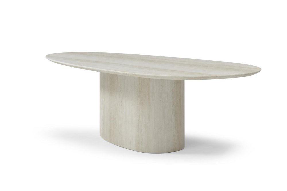 95" Beige Marble Pedestal Base Oval Dining Table — view 3