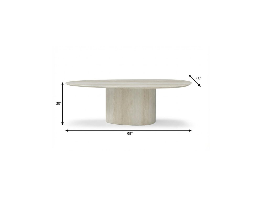 95" Beige Marble Pedestal Base Oval Dining Table — view 6