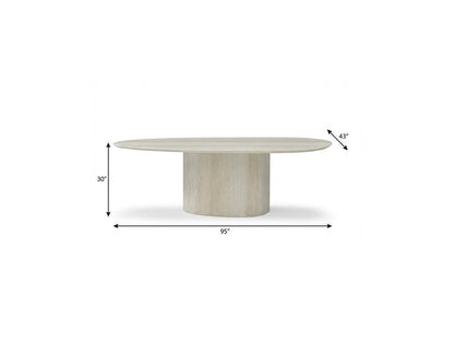 95" Beige Marble Pedestal Base Oval Dining Table HomeRoots