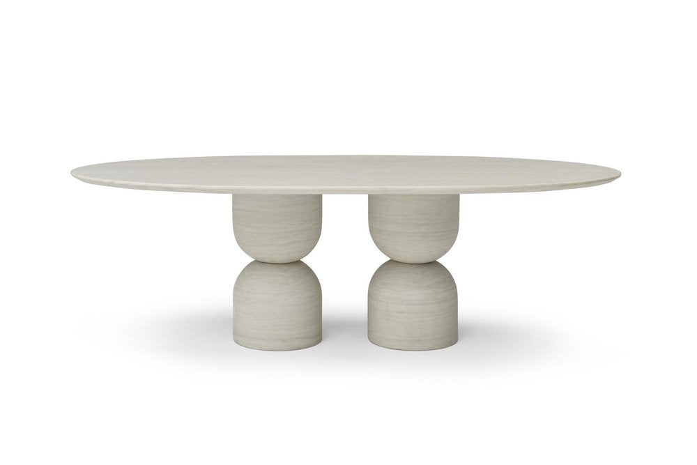94" Beige Marble Double Pedestal Base Oval Dining Table — view 1