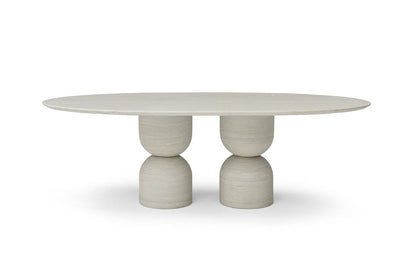 94" Beige Marble Double Pedestal Base Oval Dining Table