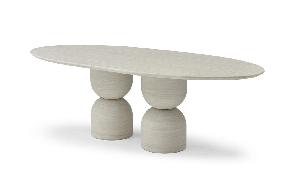 94" Beige Marble Double Pedestal Base Oval Dining Table — view 2