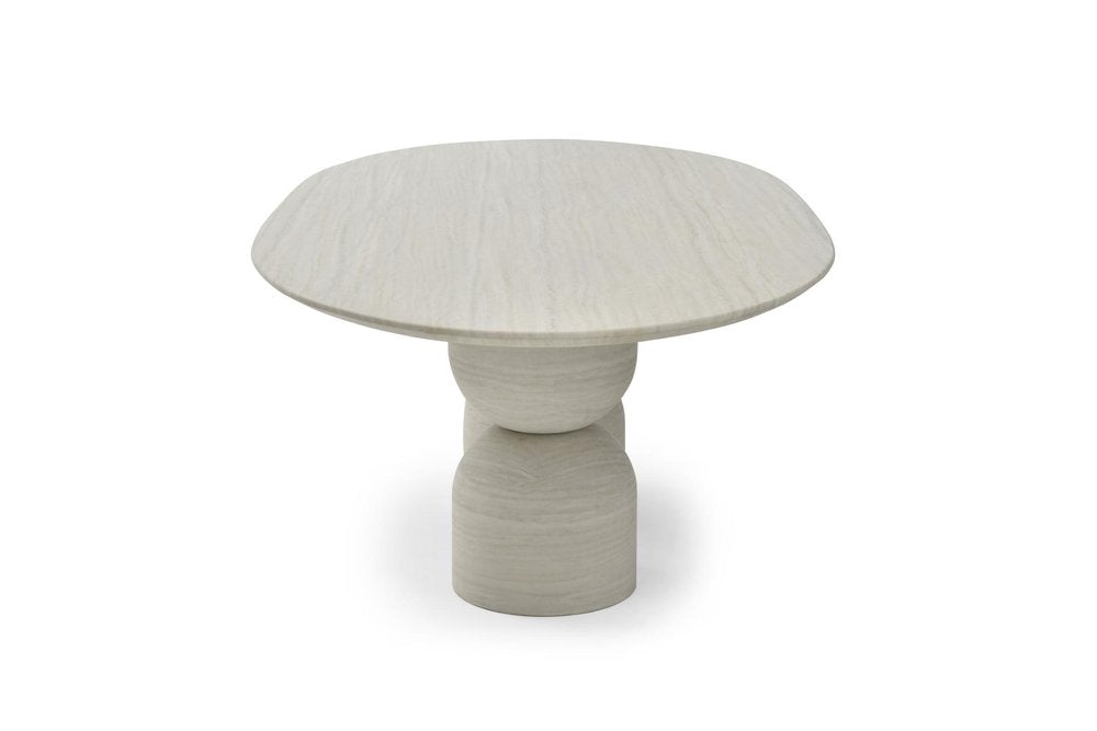 94" Beige Marble Double Pedestal Base Oval Dining Table — view 3