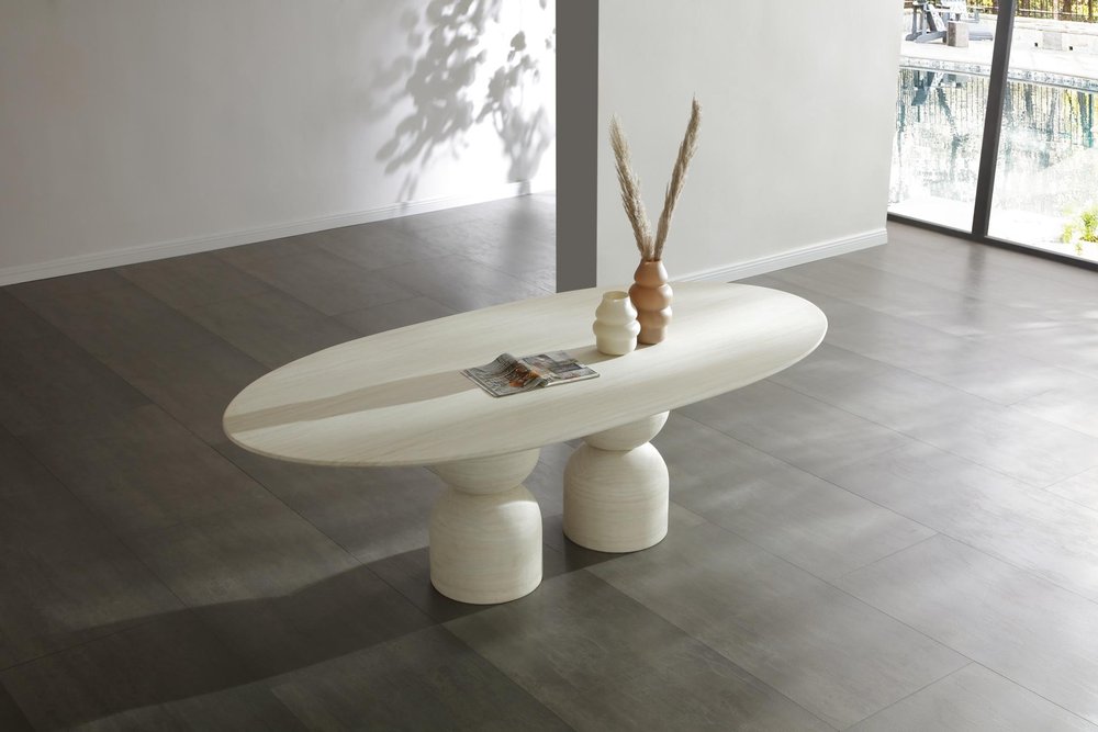 94" Beige Marble Double Pedestal Base Oval Dining Table — view 4