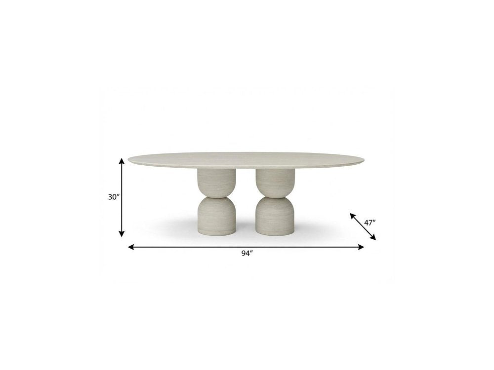 94" Beige Marble Double Pedestal Base Oval Dining Table — view 6