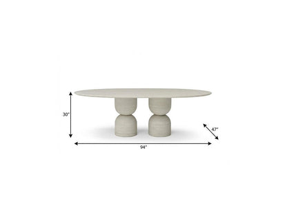 94" Beige Marble Double Pedestal Base Oval Dining Table