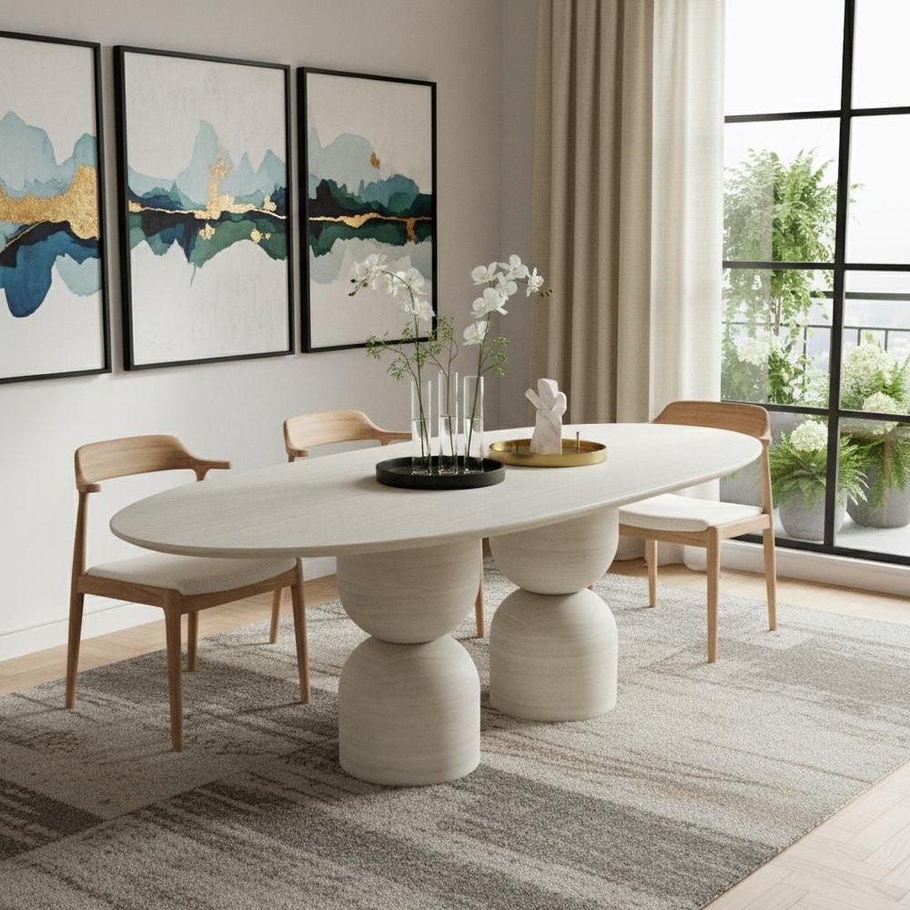 94" Beige Marble Double Pedestal Base Oval Dining Table — view 7