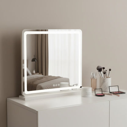 22" Lighted Freestanding Frameless Makeup Shaving Tabletop Mirror With USB HomeRoots