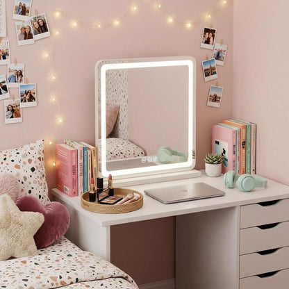 22" Lighted Freestanding Frameless Makeup Shaving Tabletop Mirror With USB HomeRoots