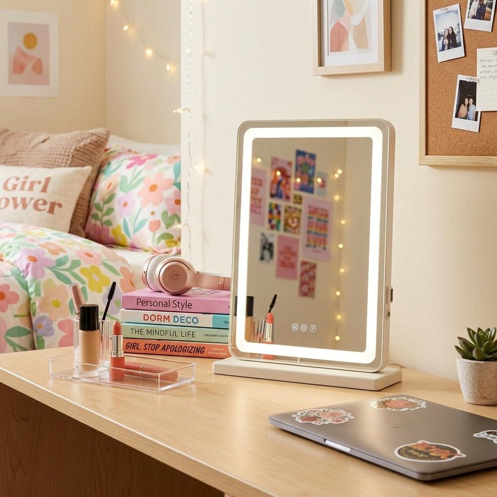 18" Lighted Freestanding Frameless Makeup Shaving Tabletop Mirror With USB HomeRoots