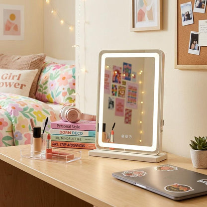 18" Lighted Freestanding Frameless Makeup Shaving Tabletop Mirror With USB HomeRoots