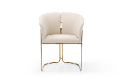 Beige and Gold Faux Leather and Metal Partially Open Back Dining Arm Chair HomeRoots