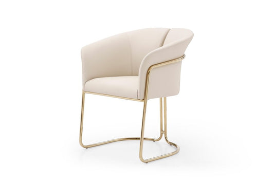 Beige and Gold Faux Leather and Metal Partially Open Back Dining Arm Chair HomeRoots
