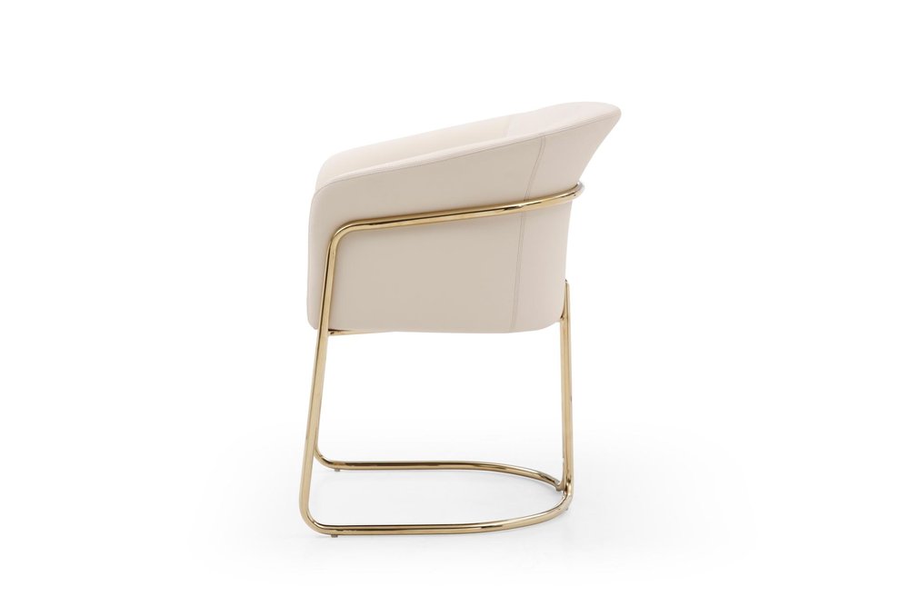 Beige and Gold Faux Leather and Metal Partially Open Back Dining Arm Chair HomeRoots