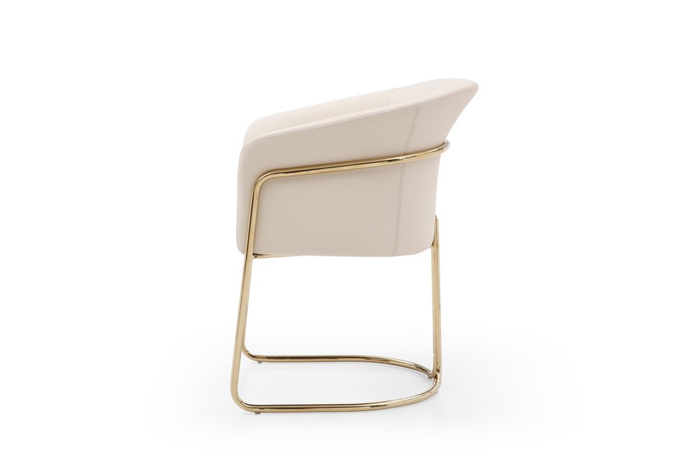 Beige and Gold Faux Leather and Metal Partially Open Back Dining Arm Chair HomeRoots