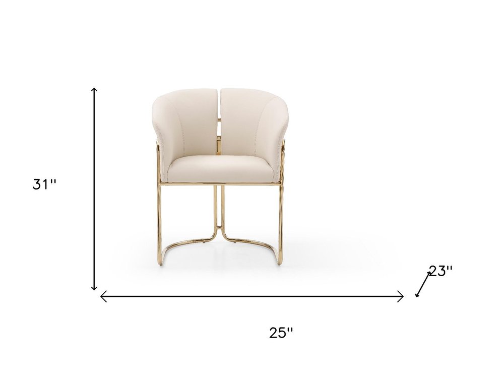 Beige and Gold Faux Leather and Metal Partially Open Back Dining Arm Chair HomeRoots