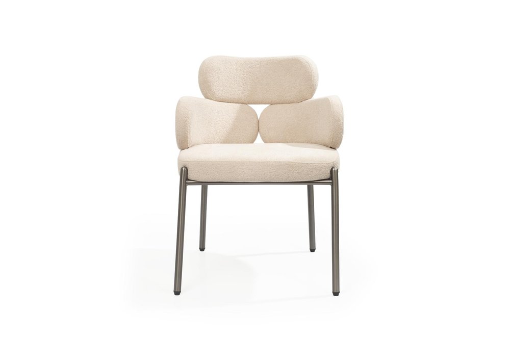 Beige and Gunmetal Boucle and Steel Dining Arm Chair HomeRoots