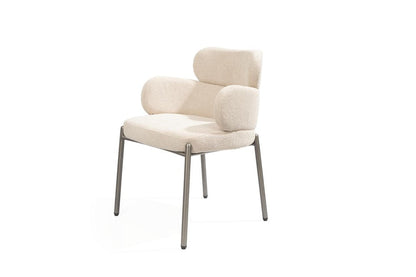 Beige and Gunmetal Boucle and Steel Dining Arm Chair HomeRoots