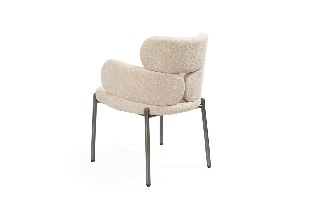 Beige and Gunmetal Boucle and Steel Dining Arm Chair HomeRoots
