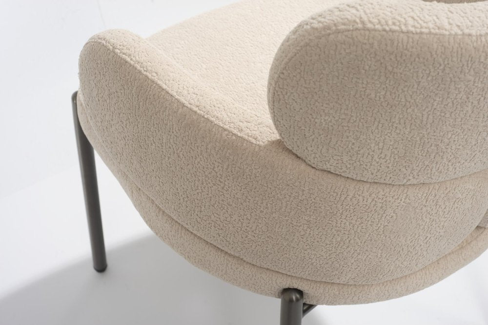Beige and Gunmetal Boucle and Steel Dining Arm Chair HomeRoots