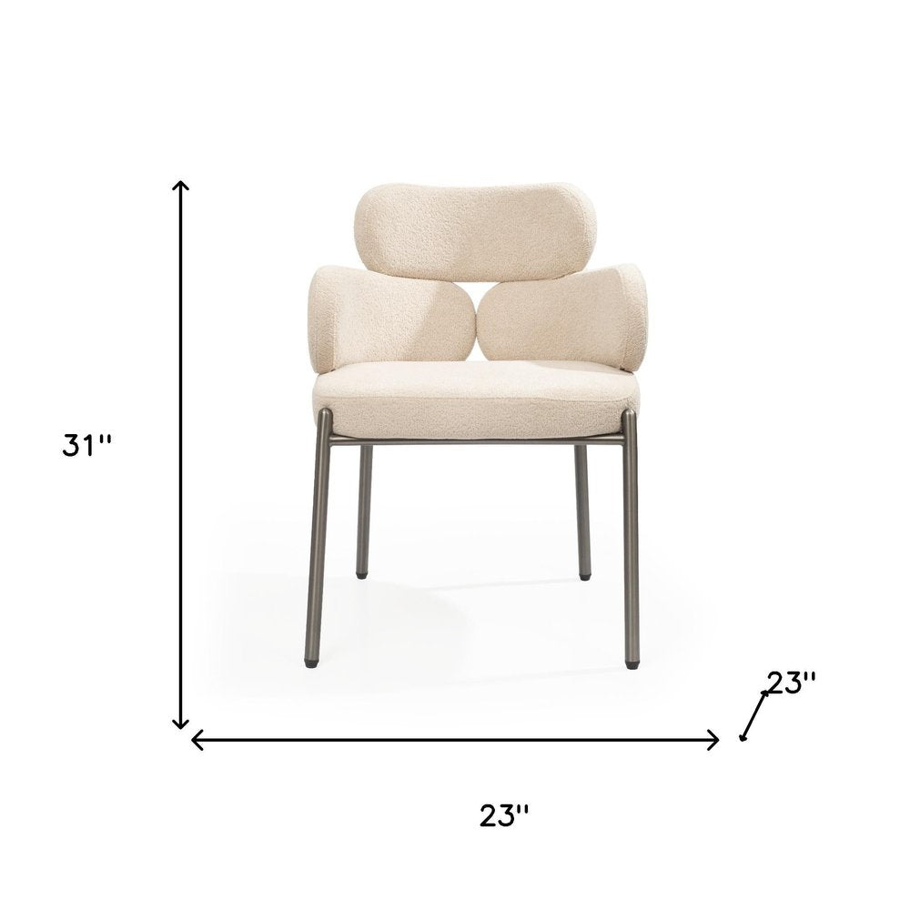 Beige and Gunmetal Boucle and Steel Dining Arm Chair HomeRoots