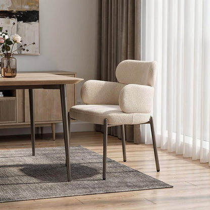 Beige and Gunmetal Boucle and Steel Dining Arm Chair HomeRoots