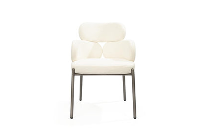 Beige and Gunmetal Boucle and Steel Dining Arm Chair HomeRoots