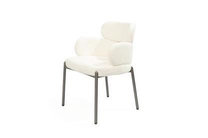 Beige and Gunmetal Boucle and Steel Dining Arm Chair HomeRoots