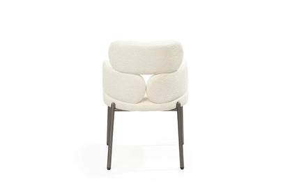 Beige and Gunmetal Boucle and Steel Dining Arm Chair HomeRoots