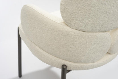 Beige and Gunmetal Boucle and Steel Dining Arm Chair HomeRoots