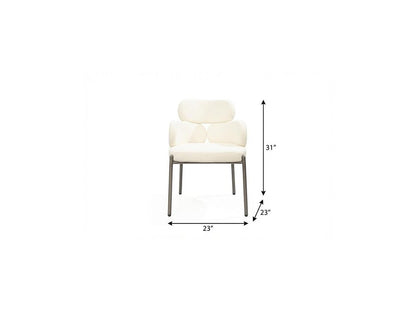 Beige and Gunmetal Boucle and Steel Dining Arm Chair HomeRoots