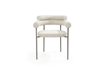 Set of Two Light Gray and Gunmetal Boucle and Stainless Steel Open Back Dining Arm Chairs HomeRoots