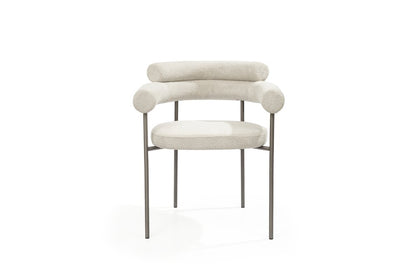 Set of Two Light Gray and Gunmetal Boucle and Stainless Steel Open Back Dining Arm Chairs HomeRoots