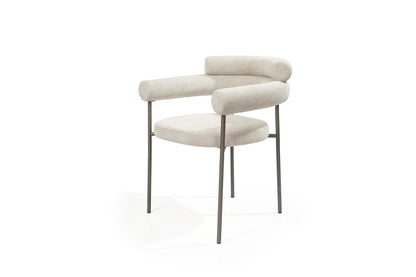 Set of Two Light Gray and Gunmetal Boucle and Stainless Steel Open Back Dining Arm Chairs HomeRoots