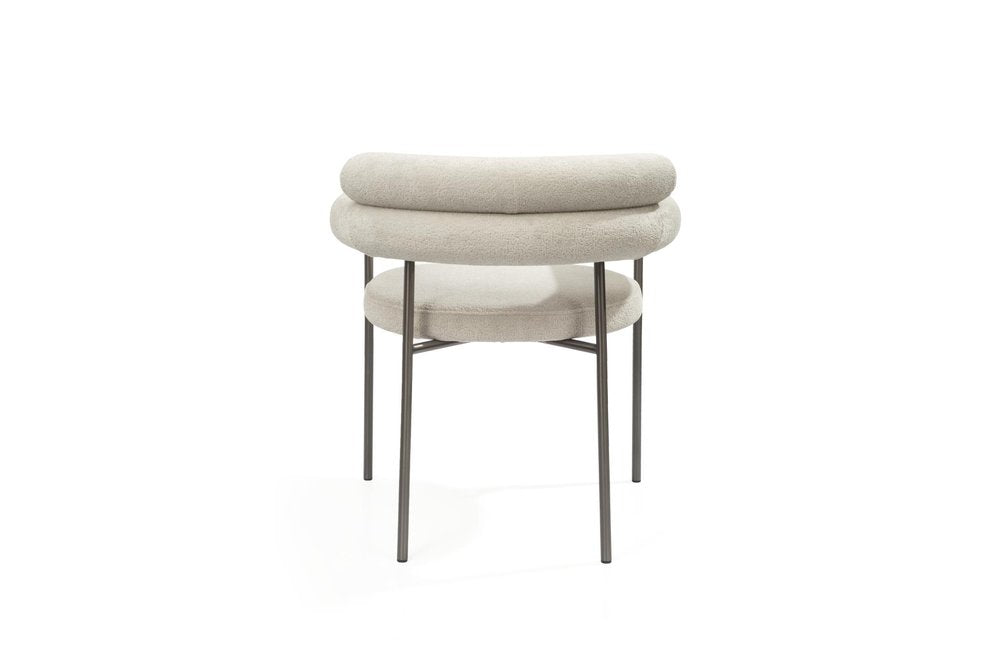 Set of Two Light Gray and Gunmetal Boucle and Stainless Steel Open Back Dining Arm Chairs HomeRoots