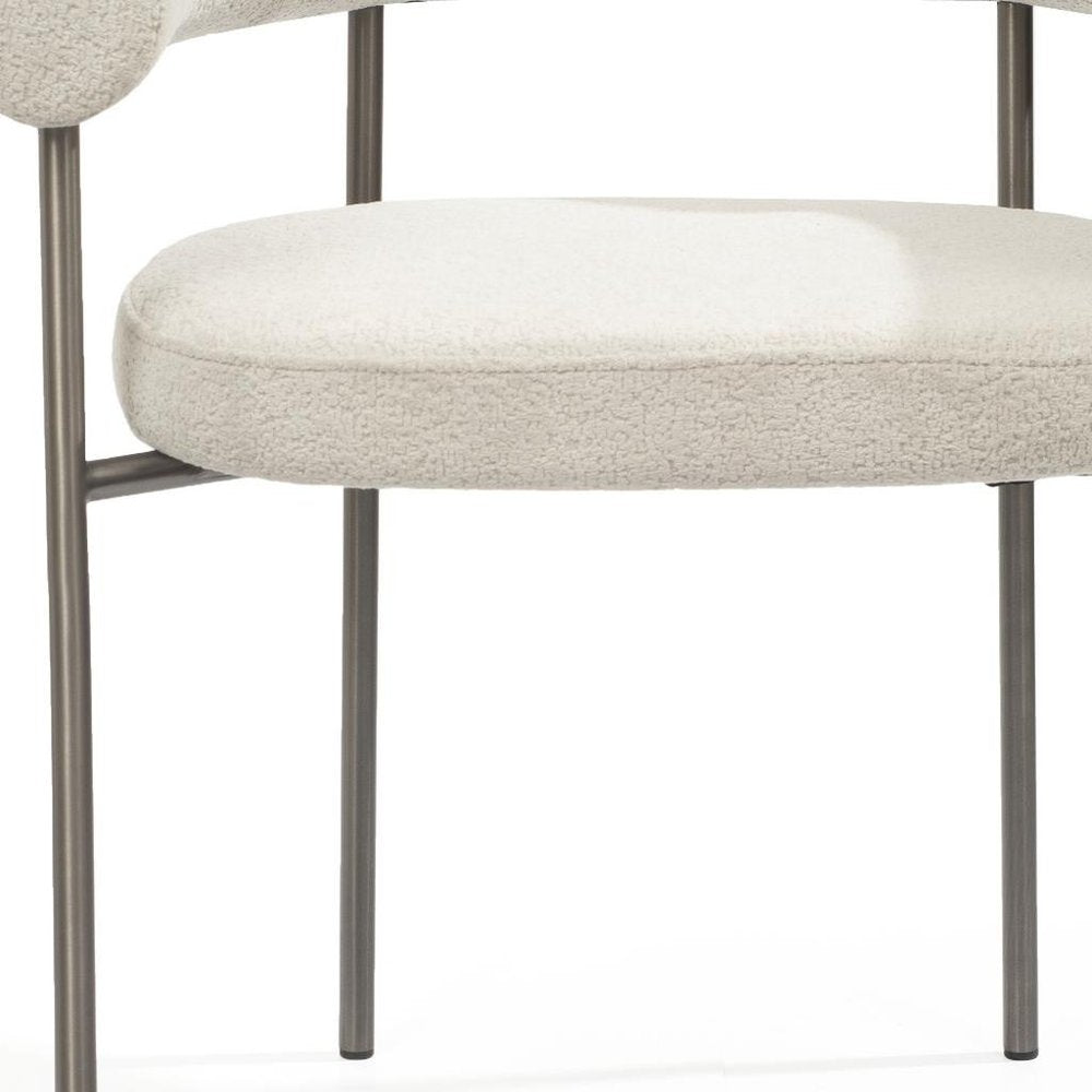 Set of Two Light Gray and Gunmetal Boucle and Stainless Steel Open Back Dining Arm Chairs HomeRoots