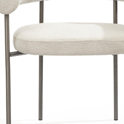 Set of Two Light Gray and Gunmetal Boucle and Stainless Steel Open Back Dining Arm Chairs HomeRoots